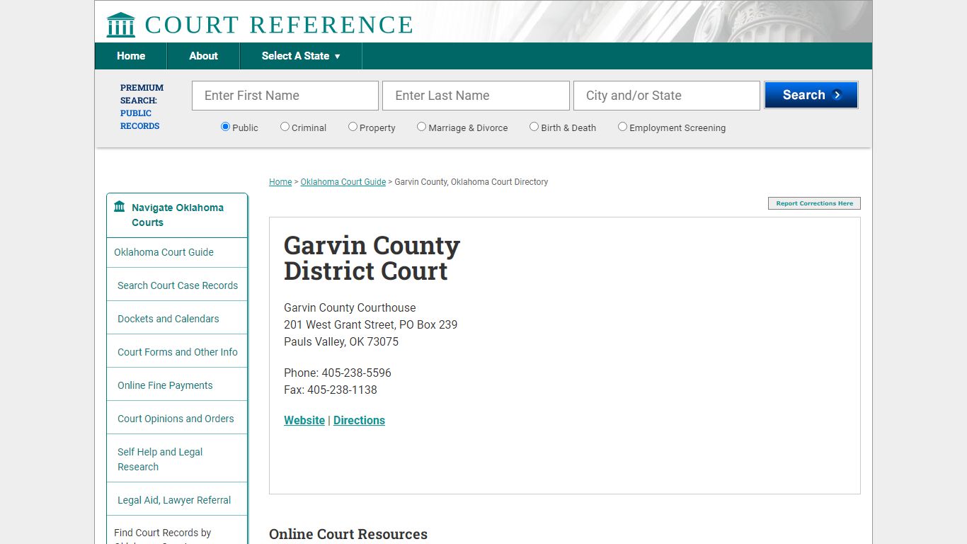 Garvin County District Court - Court Records Directory