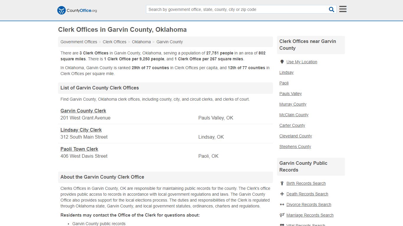 Clerk Offices - Garvin County, OK (County & Court Records)